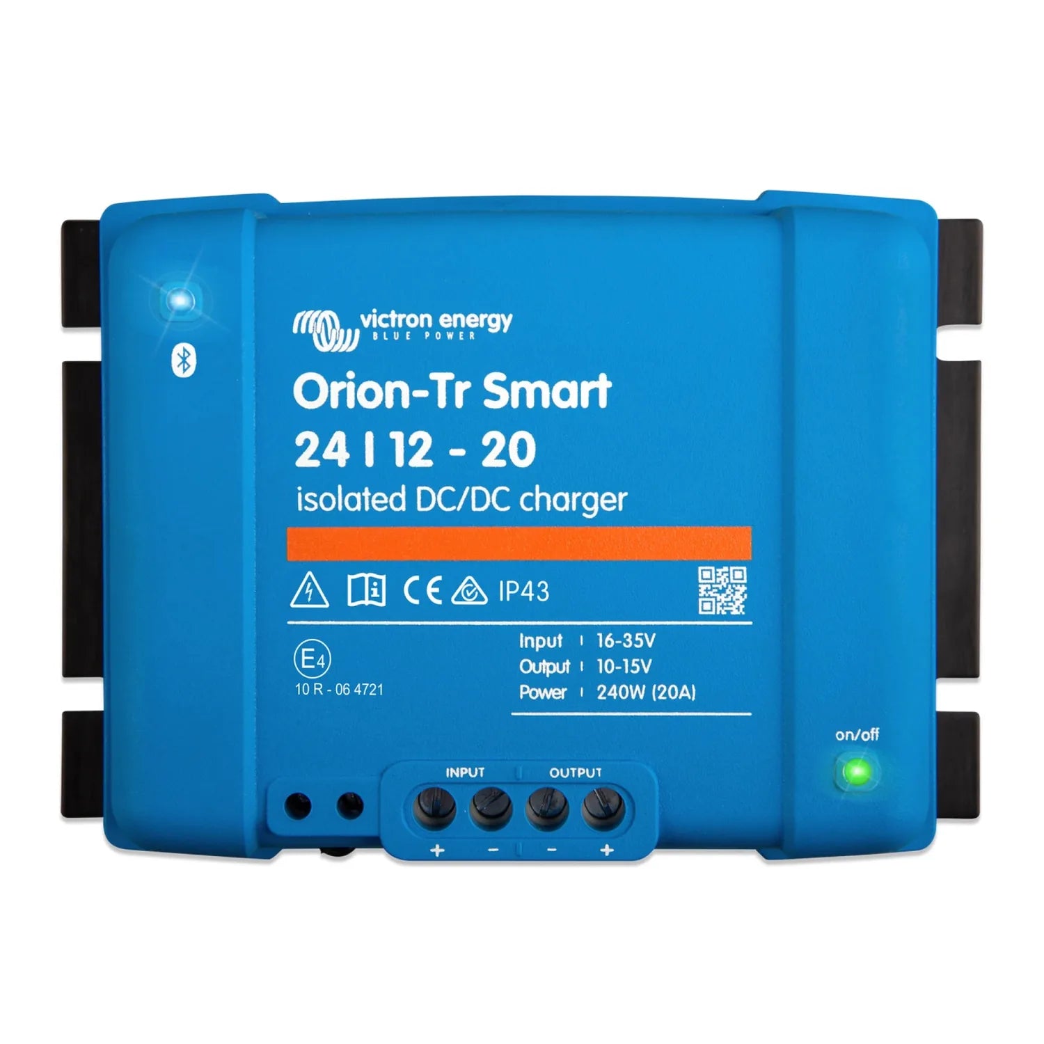 Victron Energy Orion-Tr Smart 24/12-20 isolated DC/DC charger, blue rectangular device with input/output terminals and contro