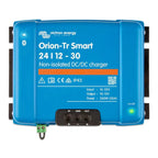 Victron Energy Orion-Tr Smart 24/12-30 non-isolated DC/DC charger, blue rectangular device with terminal connections and on/o