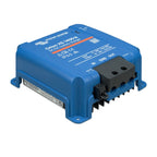 Blue Victron Orion XS 1400 DC-DC battery charger with black terminal connectors and regulatory markings visible on top.