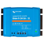 Victron Energy Orion-Tr 24/24-12 isolated DC/DC converter, blue device with black side panels and control terminals, front vi
