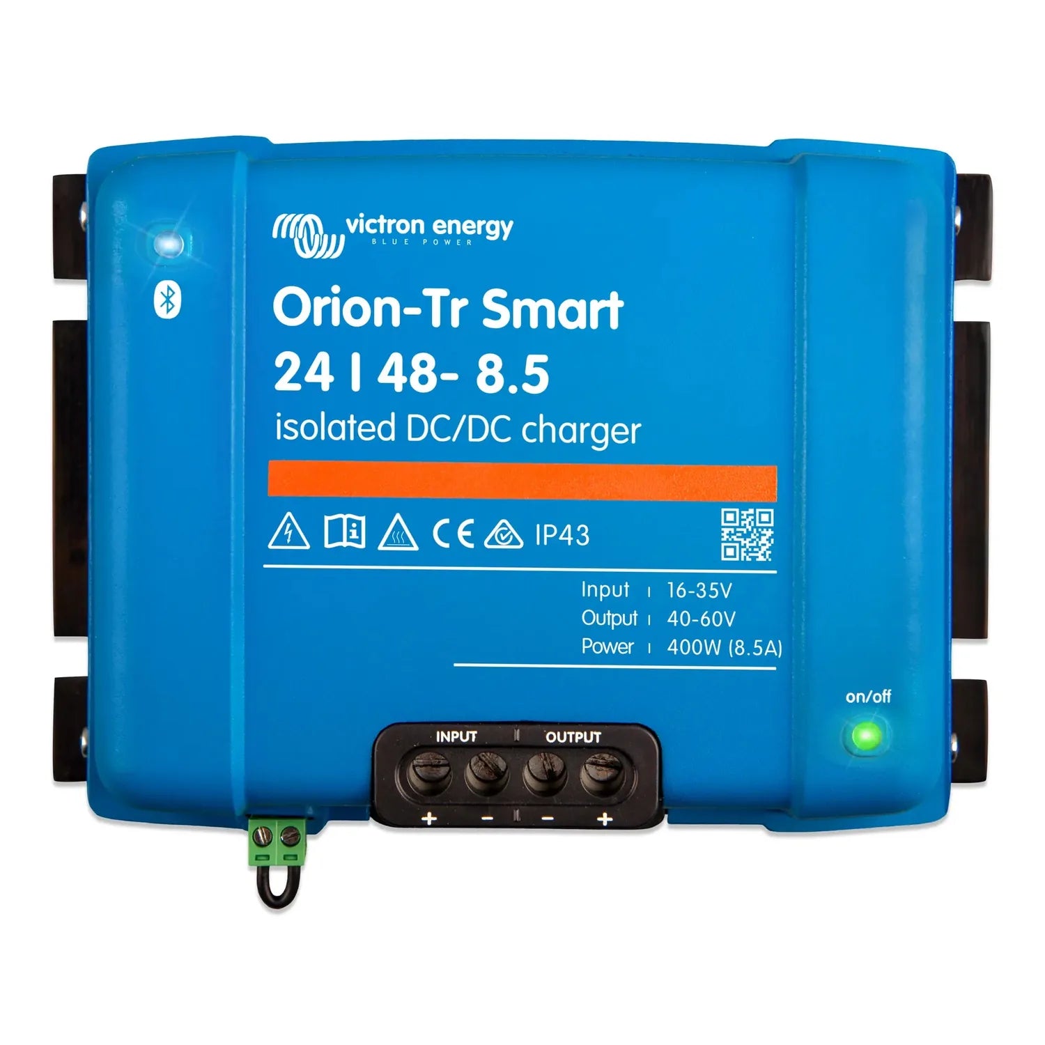 Victron Energy Orion-Tr Smart 24/48-8.5 isolated DC/DC charger, blue rectangular device with control terminals and on/off ind