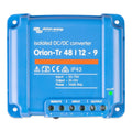 Blue Victron Energy Orion-Tr 48/12-9 isolated DC/DC converter with terminal connections and on/off indicator light visible.