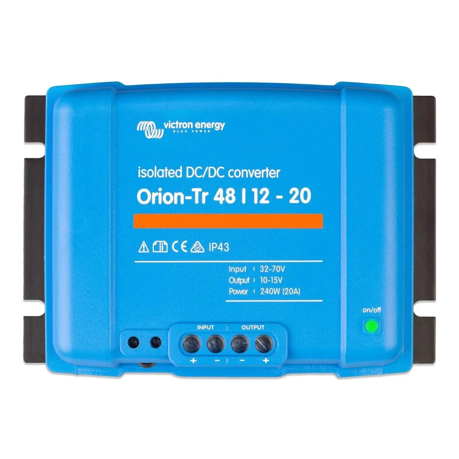 Victron Energy Orion-Tr 48/12-20 isolated DC/DC converter, blue rectangular device with input/output terminals and green powe