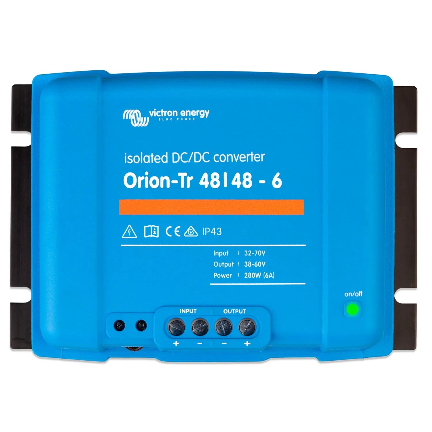 Victron Energy Orion-Tr 48/48-6 isolated DC/DC converter, blue rectangular device with black side handles and control termina