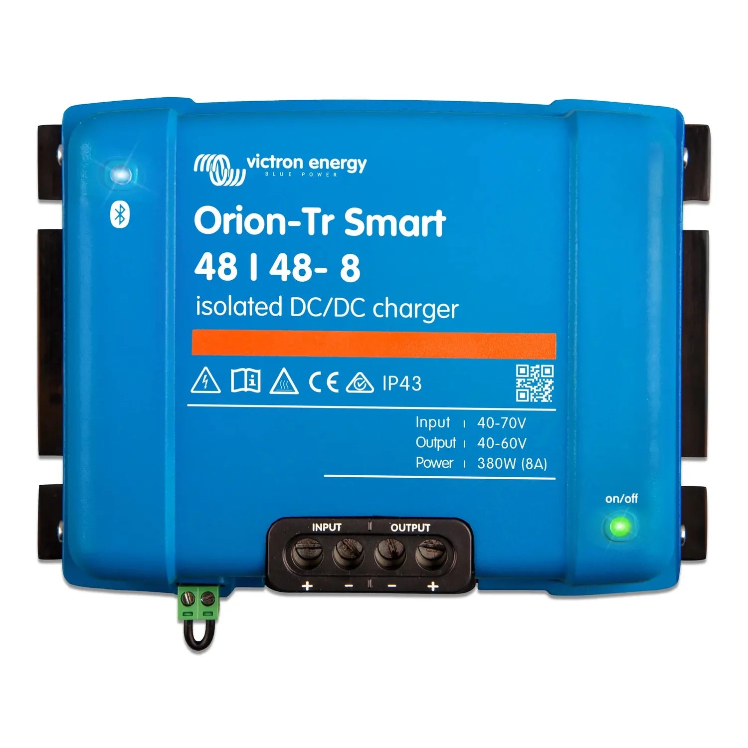 Victron Energy Orion-Tr Smart 48/48-8 isolated DC/DC charger, blue rectangular device with input/output terminals and on/off 
