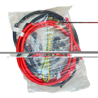 DC Combiner Box 100A IP55 with red and black cables coiled in plastic packaging, showing internal wiring and connectors.