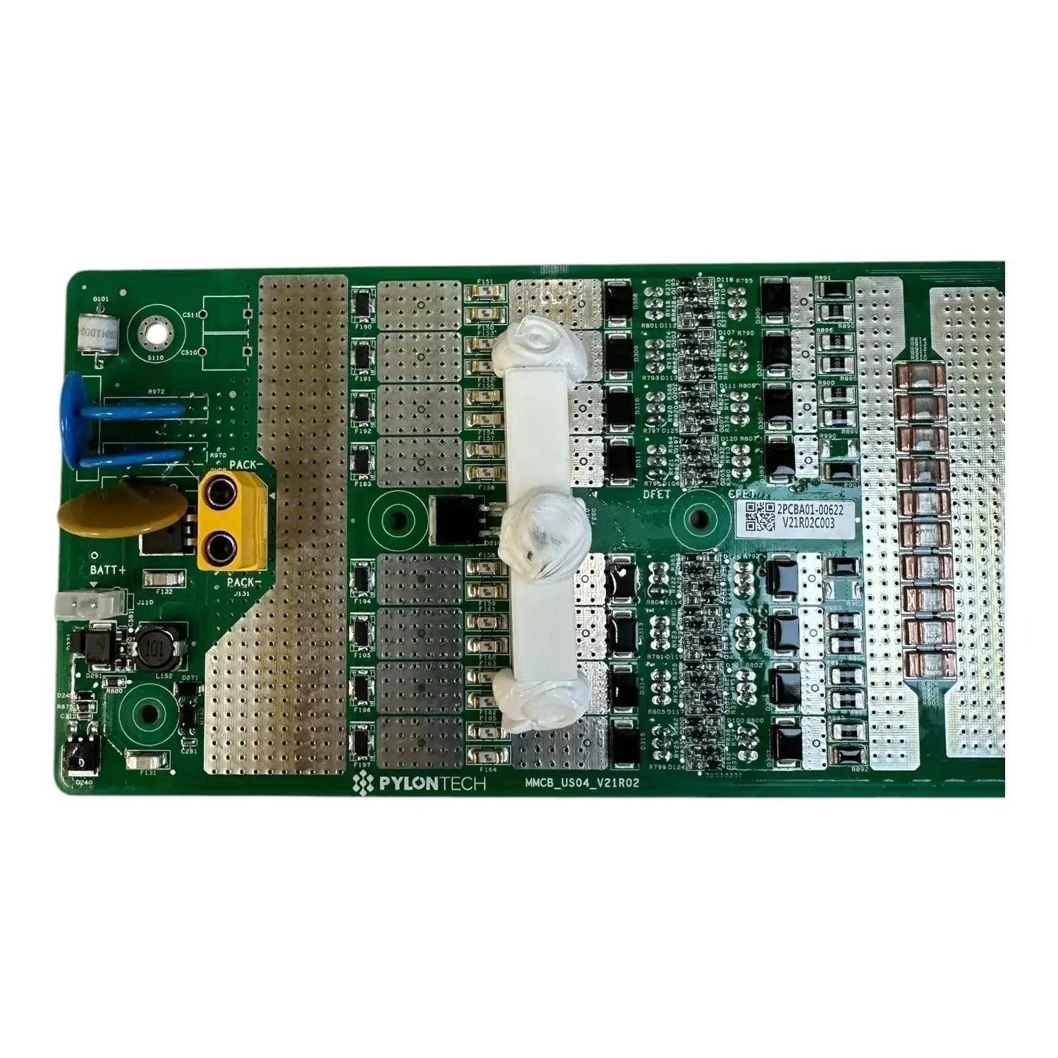 Pylon Tech BMS replacement circuit board displaying green PCB with connectors, resistors, and protective components for US300