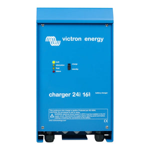 Victron Energy blue battery charger 24/16 with status indicator lights for bulk, absorption, float, charge, standby, and fail