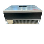Elios 15kW three-phase solar inverter with metallic silver top panel and black body, featuring aluminum heat sink fins on und
