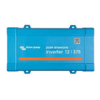 Victron Energy Pure Sinewave Inverter 12/375 in bright blue casing with mounting brackets and QR code label.