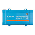 Victron Energy Phoenix 12/500 pure sinewave inverter, blue rectangular unit with mounting brackets and QR code label.