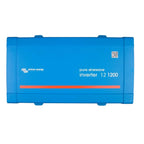 Victron Energy pure sinewave inverter 12/1200 in bright blue casing with red accent stripe and QR code label.