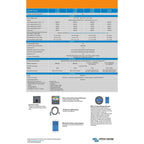 Victron Inverter Smart specification sheet showing technical details, performance ratings, and compatible accessories includi