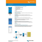 Victron Energy Inverters Smart 12/3000 product brochure showing blue inverter unit, smartphone app interface, and system diag
