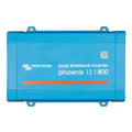 Victron Energy Phoenix 12/800 pure sinewave inverter, blue rectangular device with mounting brackets and QR code label.