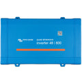 Blue rectangular inverter device with Victron Energy and pure sinewave branding, model 48/800 displayed on front panel.