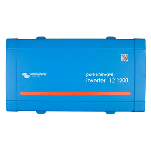 Victron Energy Pure Sinewave Inverter 12 1200 in bright blue housing with red stripe and QR code.