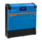 Victron Energy Inverter RS Smart 48/6000 in blue and black, wall-mounted unit with display screen showing status information.