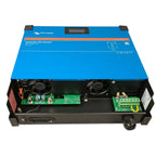Victron Inverter RS Smart 48/6000 interior view showing blue top casing, dual cooling fans, green circuit boards, battery ter