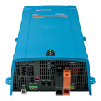 Victron MultiPlus 12/2000/80 inverter charger, front view showing AC/AC connectors, power switch, display panel, orange batte