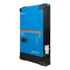 Victron MultiPlus-II blue and black inverter charger unit with orange stripe, status indicators, and certification label visi