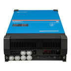 Victron MultiPlus-II inverter charger front view showing blue top panel, black lower section with cooling vents, terminal con
