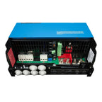 Internal components of Victron MultiPlus-II inverter charger with blue top cover removed, showing circuit boards, terminals, 