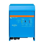 Victron Energy MultiPlus 5000 inverter charger, blue metal enclosure with orange stripe, front panel controls and indicators 