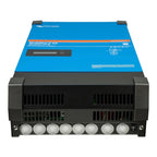 Victron MultiPlus-II GX inverter charger, front and top view showing blue upper panel with display screen, black lower case w