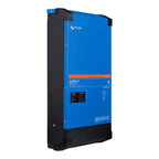 Victron MultiPlus-II blue and black wall-mounted inverter charger with indicator lights and control panel.