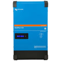 Victron Energy MultiPlus-II GX inverter charger with blue casing, digital display showing battery voltage, and black end caps