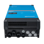 Rear view of blue and black Victron MultiPlus-II inverter charger showing ventilation grilles and multiple electrical connect