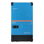 Victron Energy MultiPlus-II 48V inverter charger with blue face, black corners, and status indicator labels on front panel.