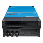 Victron MultiPlus-II inverter charger, front view showing blue top panel, black chassis, ventilation grilles, and three input