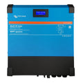 Victron Energy Multi RS Solar inverter charger, blue and black front panel with LCD display and specification labels.