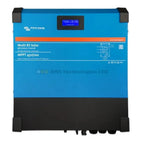 Victron Energy Multi RS Solar inverter charger with blue case, digital display, and black base, front product view.
