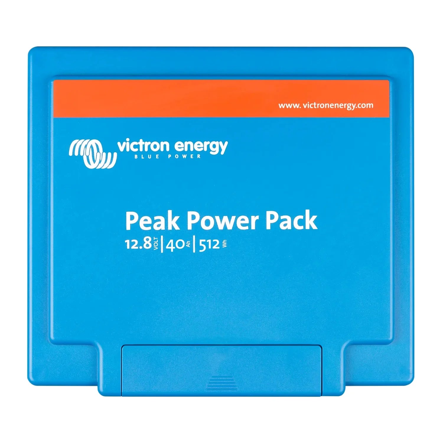 Victron Energy Peak Power Pack 12.8V/40Ah lithium battery with blue casing and orange header stripe.
