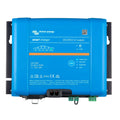 Victron Energy blue smart charger with 24V 25A output, front view showing mode button, terminal connections, and safety certi