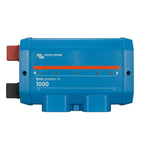 Victron Energy Lynx Power In 1000 blue inverter with red and black terminal connectors on white background.