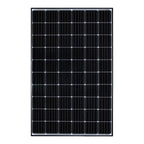Rectangular solar panel with 60 photovoltaic cells arranged in a 6-by-10 grid, featuring white gridlines and a black frame.