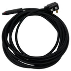 Black coiled extension cable with UK plug connector and connector end, displayed against white background.