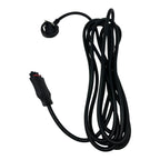 Black coiled extension cable with UK plug connector and circular mounting bracket, 5 meter length shown against white backgro
