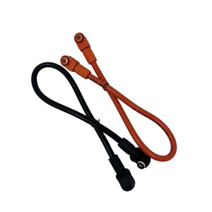 Pylontech battery interconnect cables with red and black insulated connectors and ring terminals on white background.