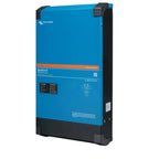 Victron Quattro-II blue and black inverter charger unit with orange accent stripe and LED status indicators on front panel.