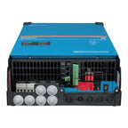 Victron Quattro-II inverter charger, rear view showing blue top panel, black front panel with cooling vents, terminal blocks,