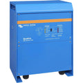 Victron Energy Quattro blue inverter-charger unit standing upright, showing control panel with indicator lights and specifica