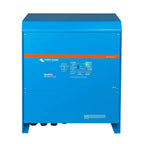Victron Quattro 48/15000/200-100/100 inverter charger, blue metal enclosure with orange stripe and control panel.