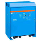 Victron Energy Quattro 48/5000/70 inverter charger, blue metal enclosure with control panel showing charger and inverter indi