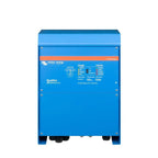 Victron Energy Quattro 48/8000/110 blue inverter-charger unit with specifications panel and mounting feet.