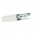 White feed-in box component for LED linear trunking light system with metal internal mechanism and connector visible.